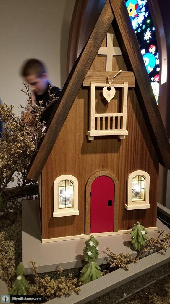 miniature wooden church centerpiece
