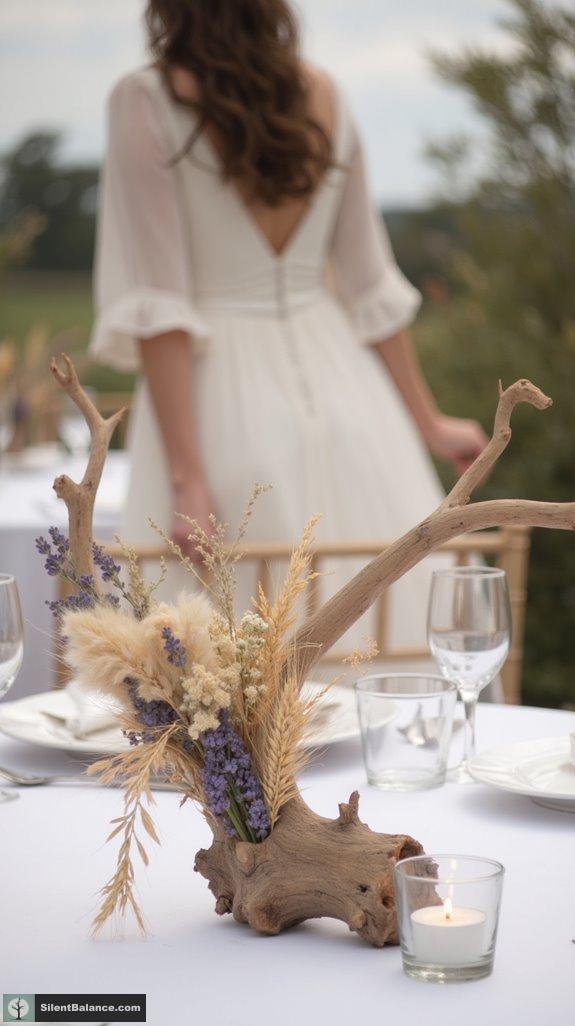 minimalist driftwood floral arrangements