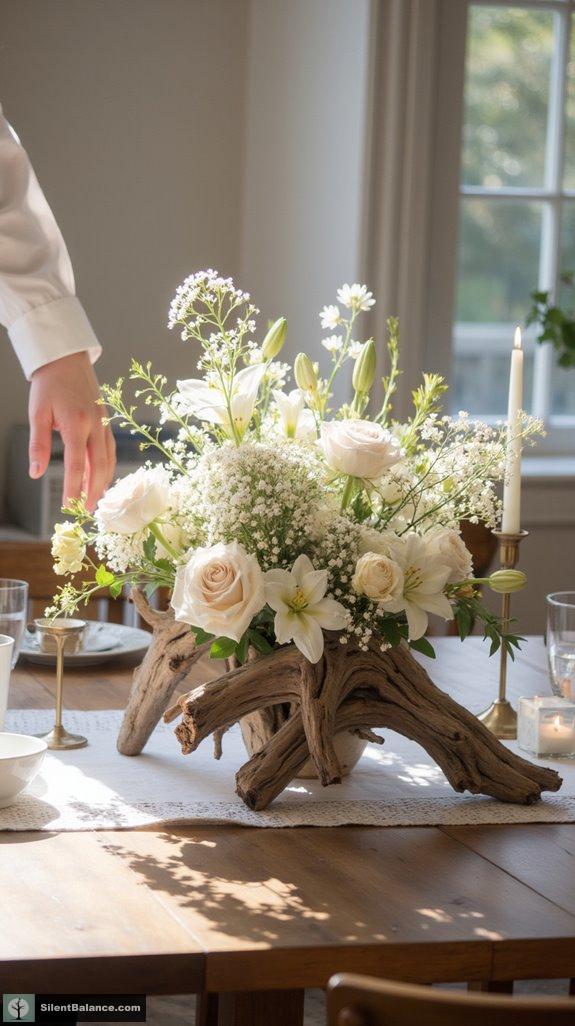 minimalist driftwood floral elegance