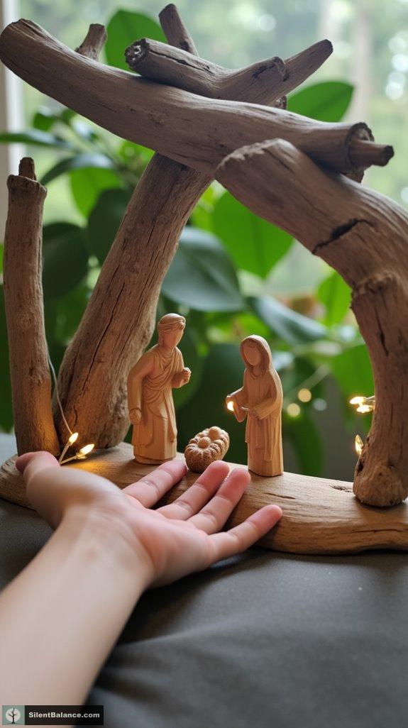 minimalist driftwood nativity decor