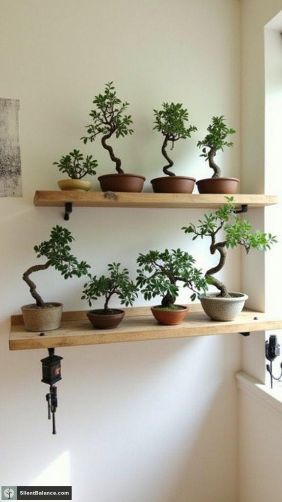 minimalist floating bonsai shelving