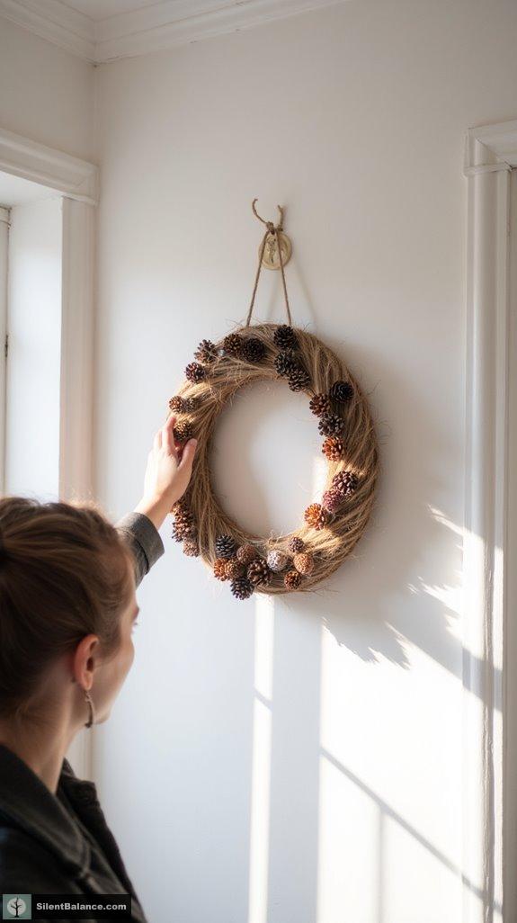minimalist pinecone wreath decor