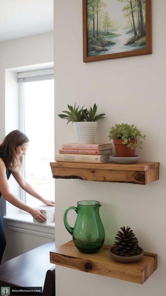 minimalist wooden shelf decor