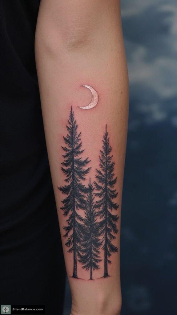moonlit pine tree tattoo