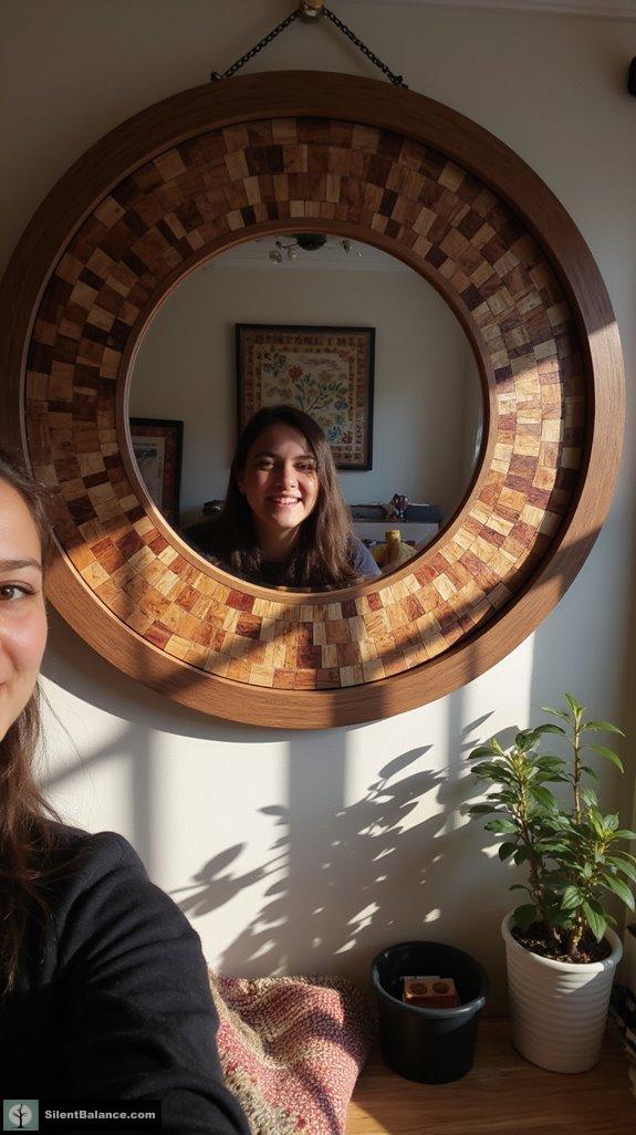mosaic round wood mirrors