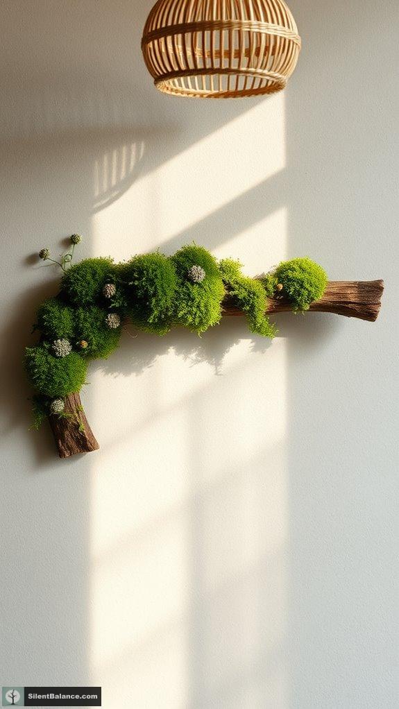 moss covered branch wall decor