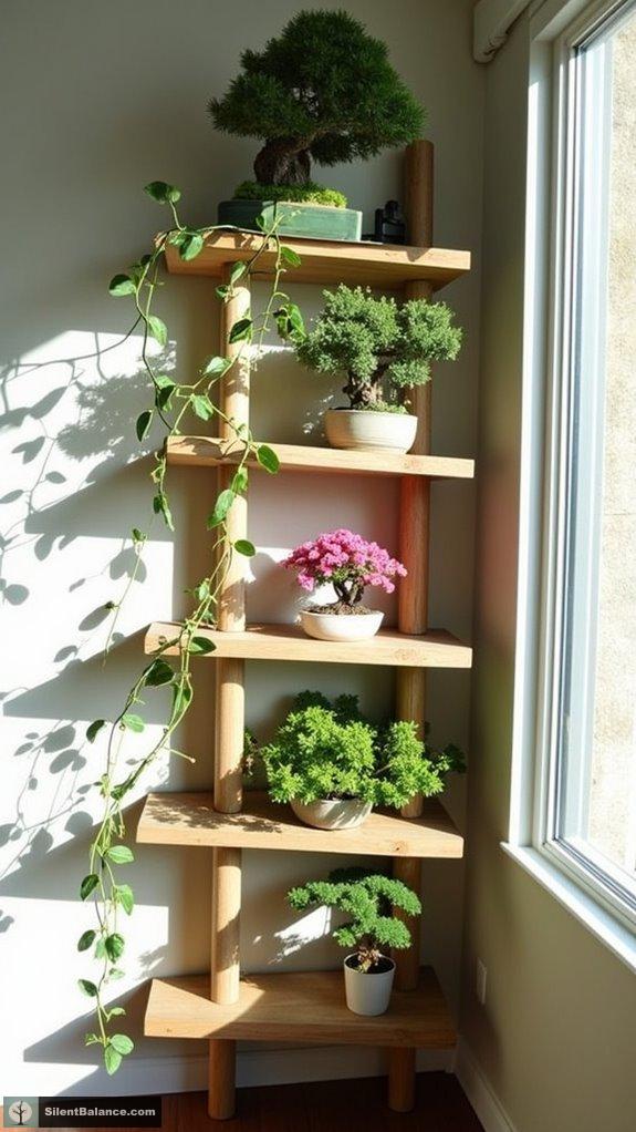 multi tiered bonsai shelving elegance