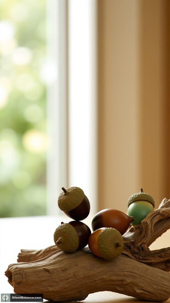 natural acorns and driftwood