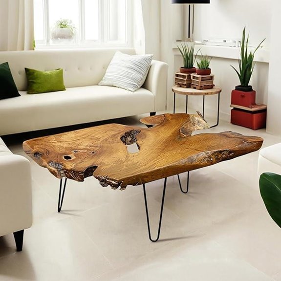 Natural Wood Coffee Table,Unique Live Edge Coffee Table for Living Room