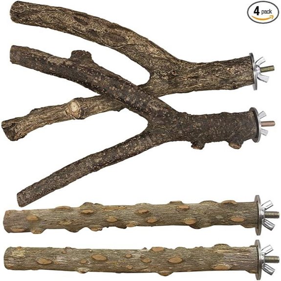 LIMIO Bird Perch 4 Pack Natural Wood Parrot Toys