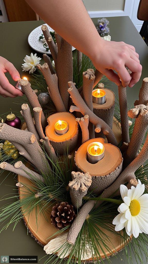 natural wooden candle displays