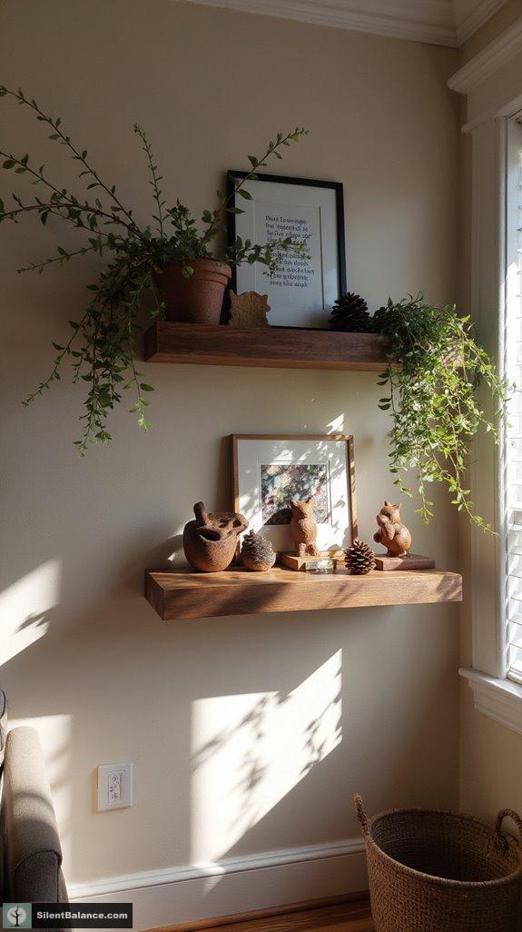 nature inspired floating shelves