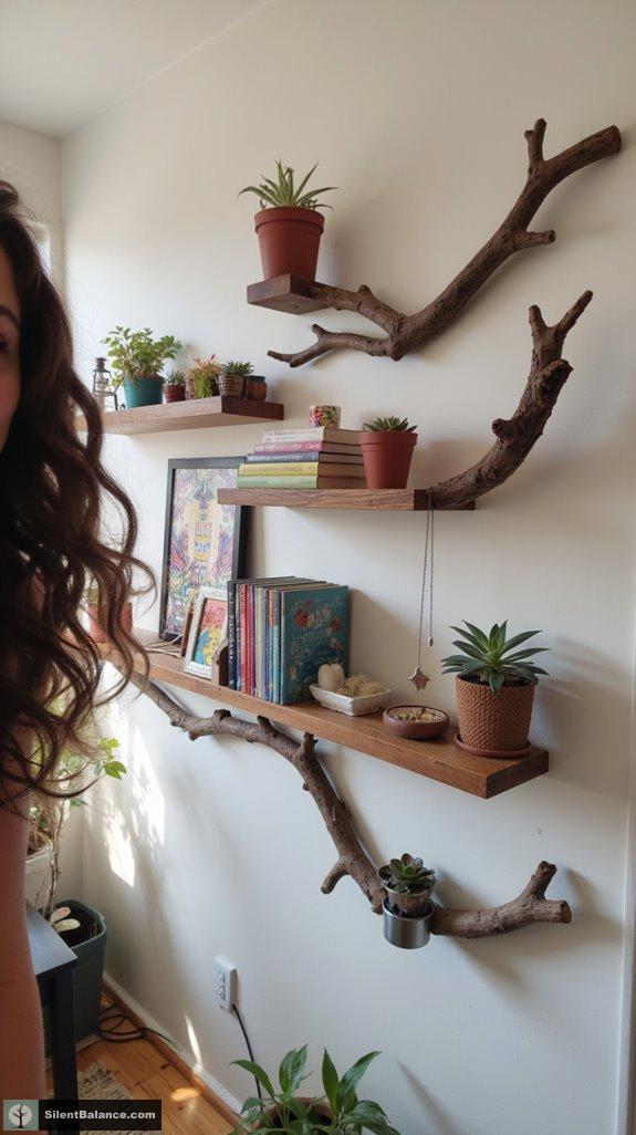 nature inspired floating shelves