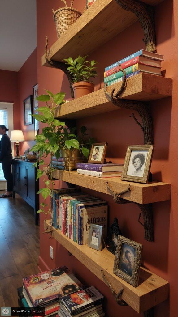 nature inspired floating shelves