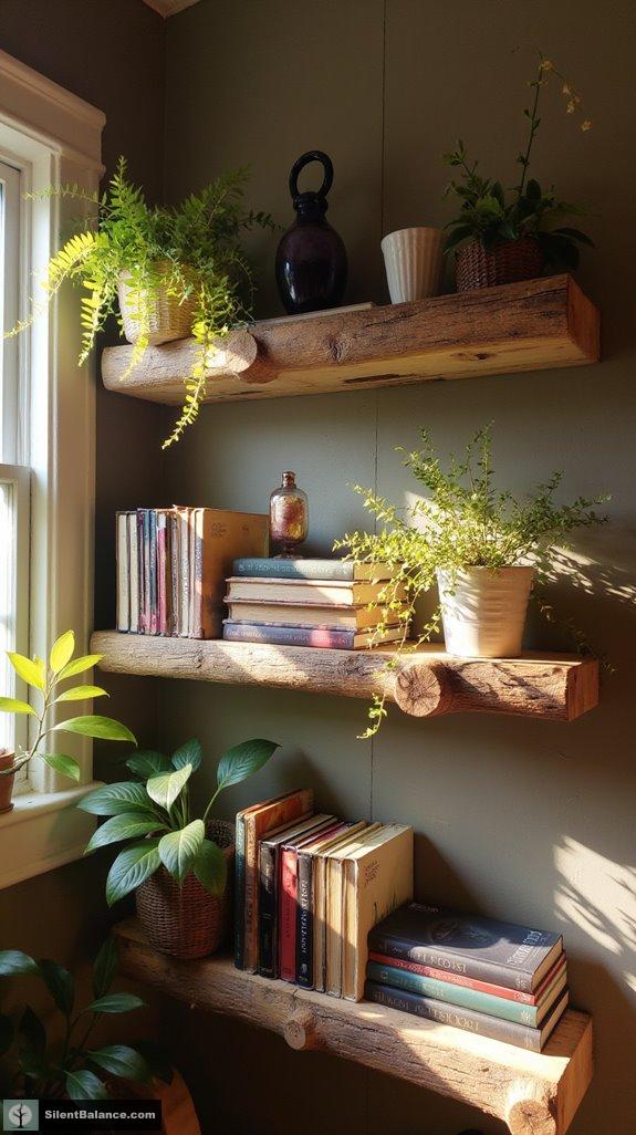nature inspired rustic shelving