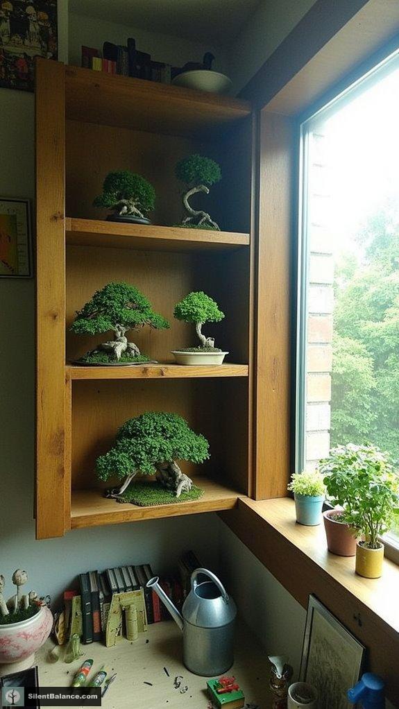 open shelving for bonsai