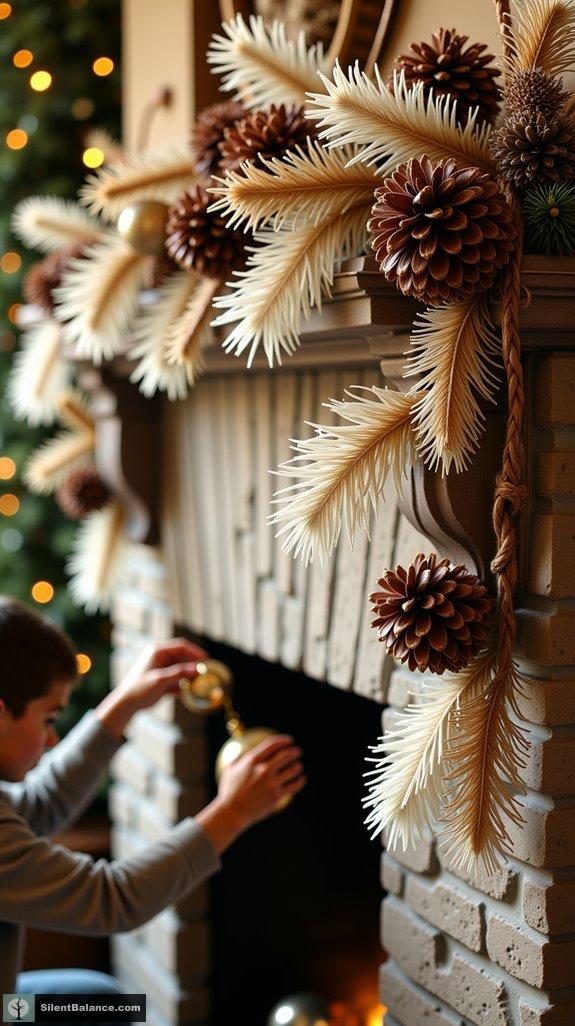 pinecone and feather decor