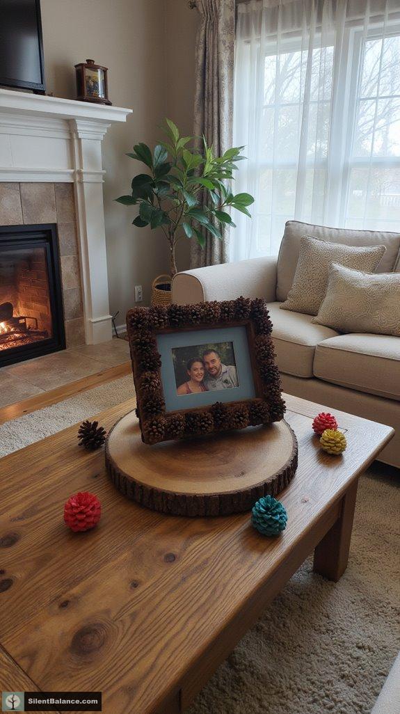 pinecone themed picture frame decor