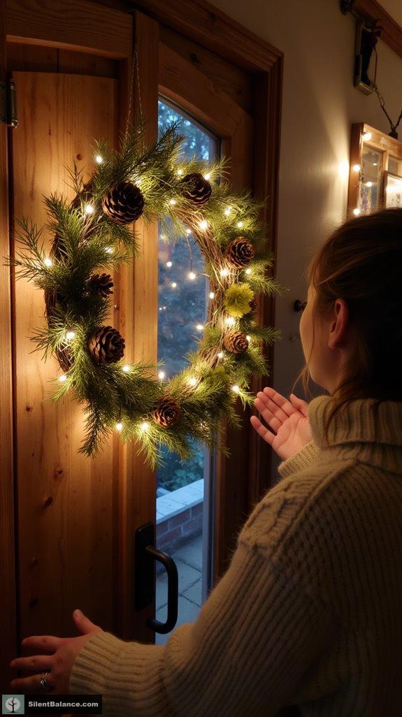 pinecone wreath with lights