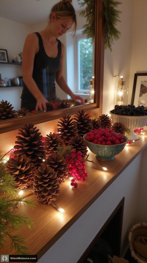 pinecones and berries display