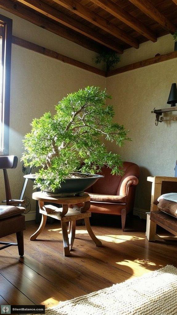 reclaimed wood enhances bonsai display
