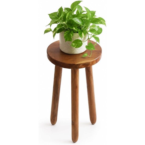 Round Teak Wood Plant and Accent Side Table