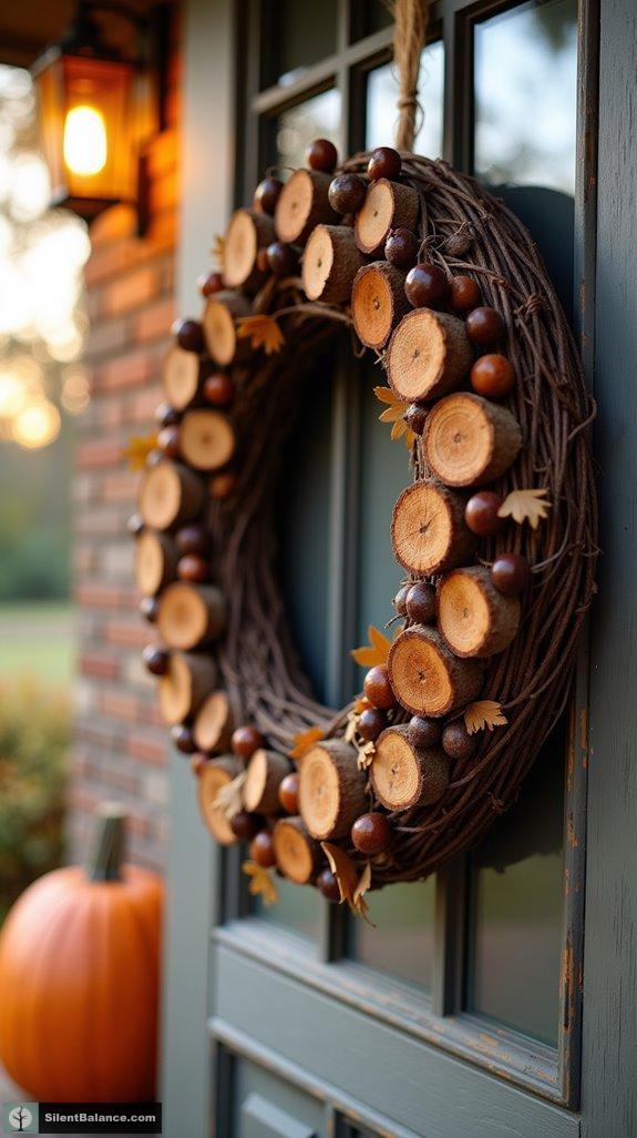 rustic acorn wood slice decor
