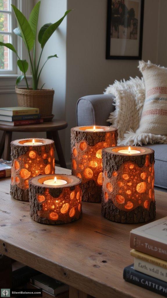 rustic bark candle holders