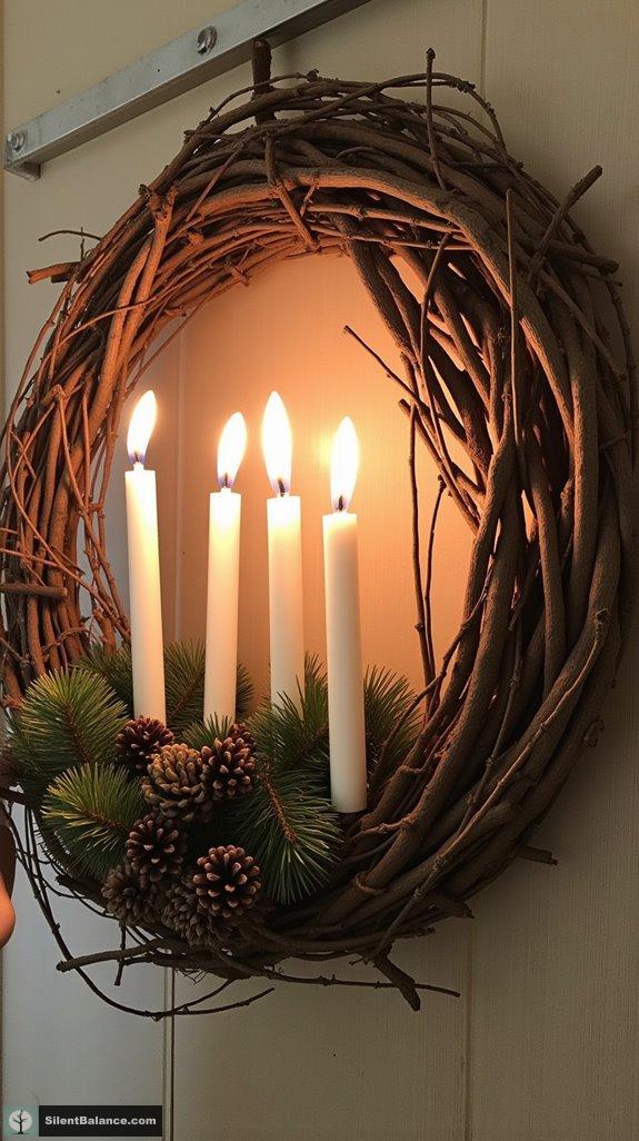 rustic branch candle wreath