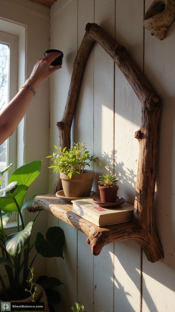 rustic branch shelf crafting