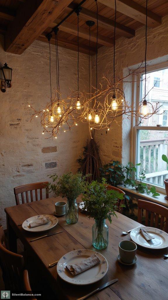 rustic branch silhouette lighting