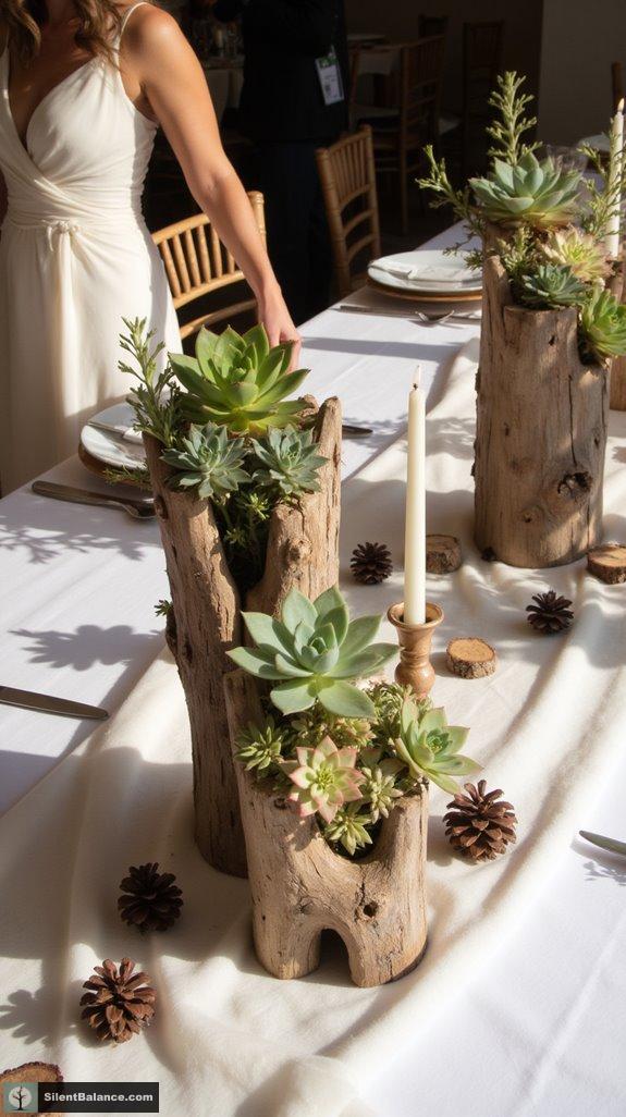 rustic driftwood and succulents