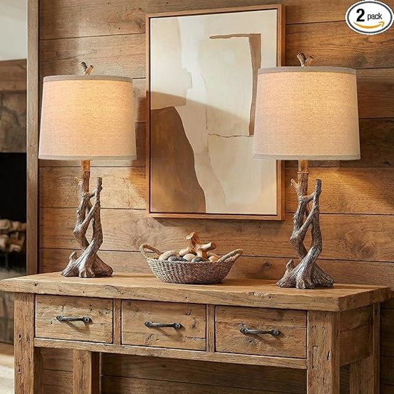 Rustic Farmhouse Table Lamp with Fabric Shade