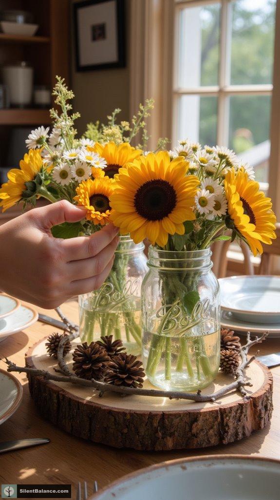 rustic jars with wildflowers