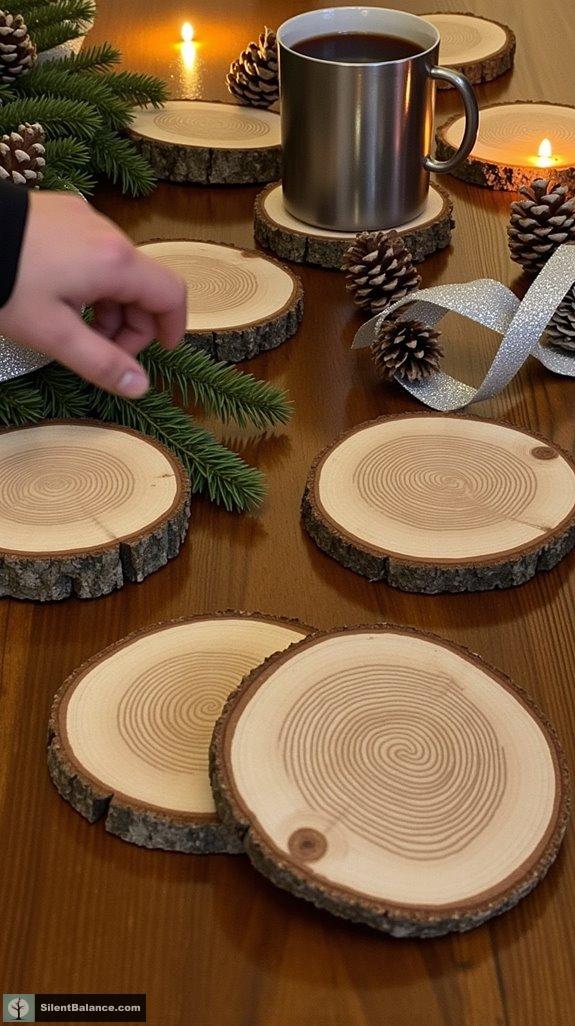 rustic log slice coasters