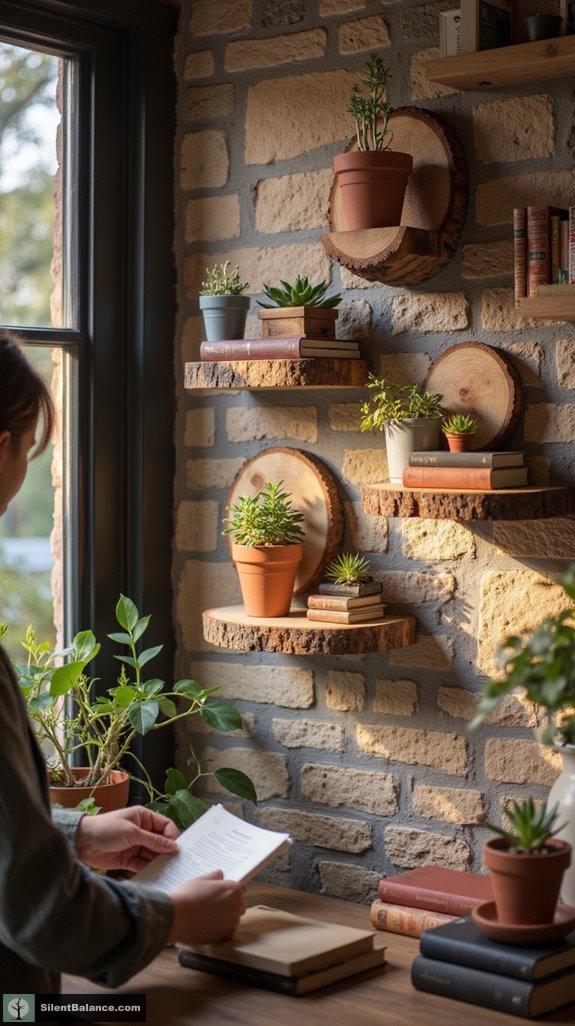 rustic nature inspired floating shelves