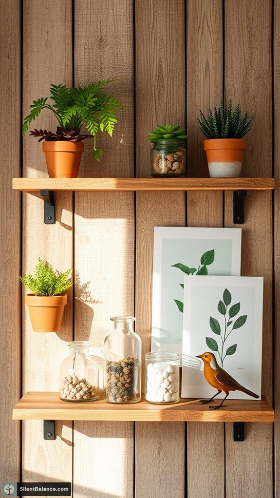 rustic nature themed shelf decor