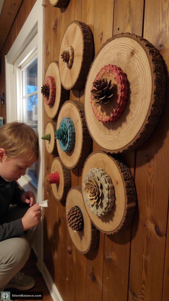 rustic pinecone wood art