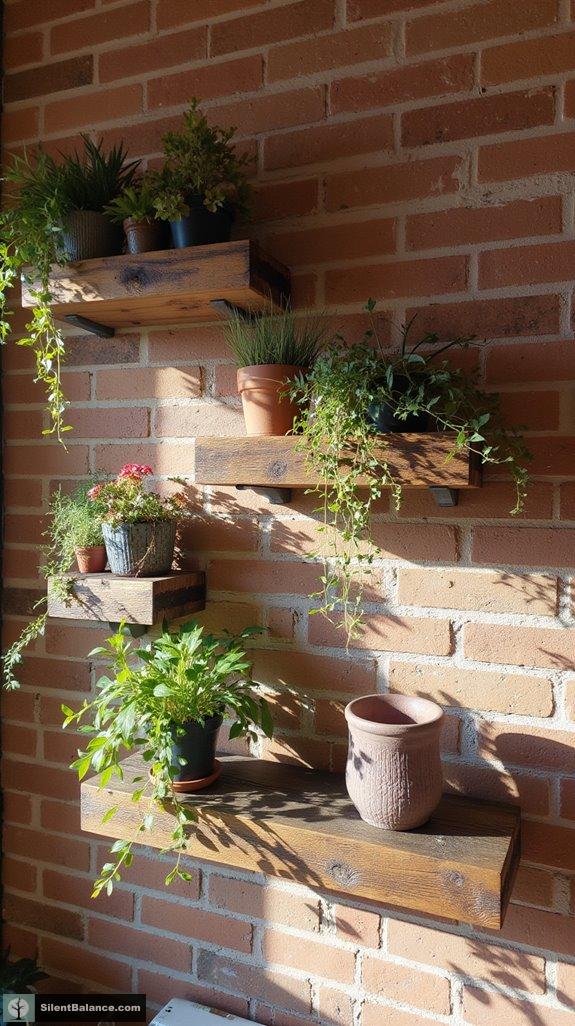 rustic shelves with plants