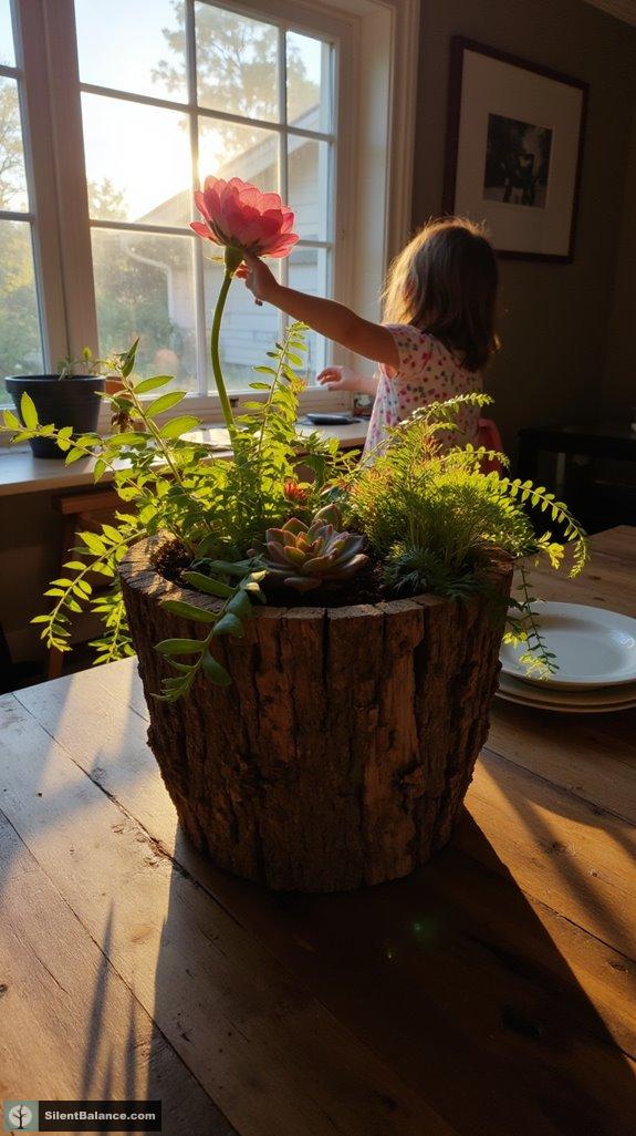 rustic tree bark planter
