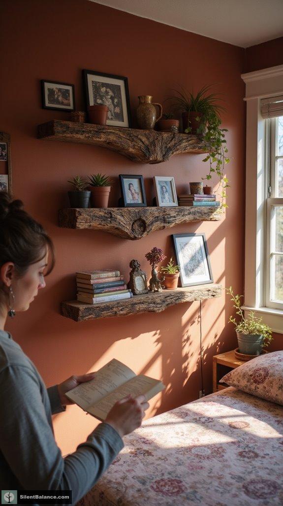 rustic tree bark shelves