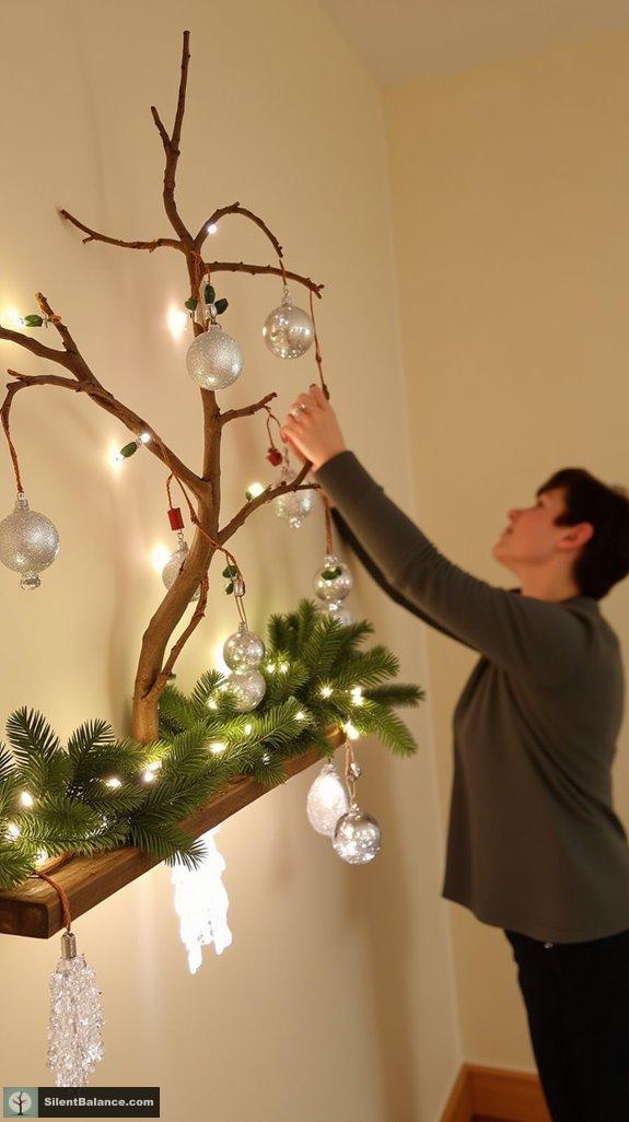rustic tree branch shelf