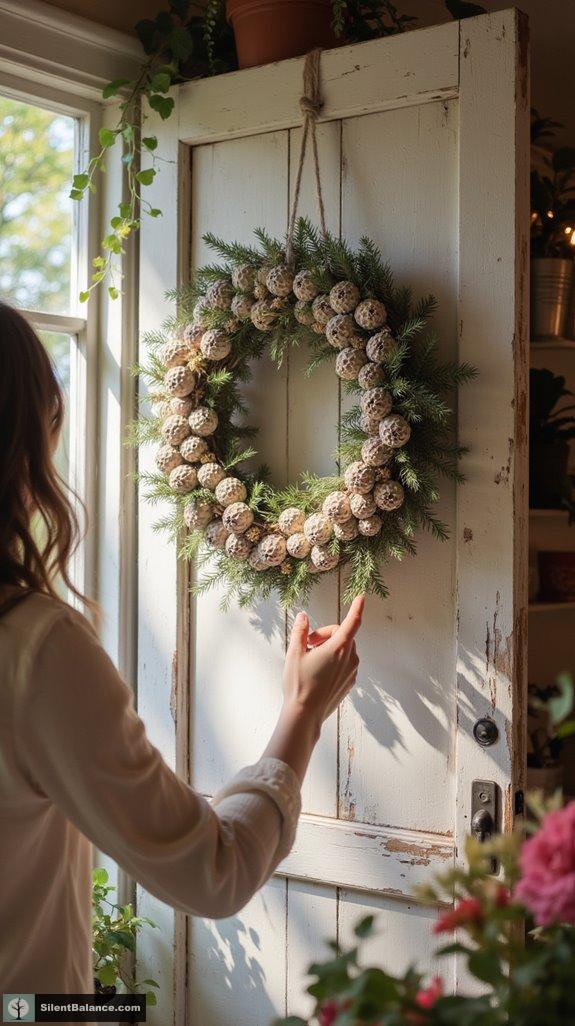 rustic whitewashed pinecone wreath