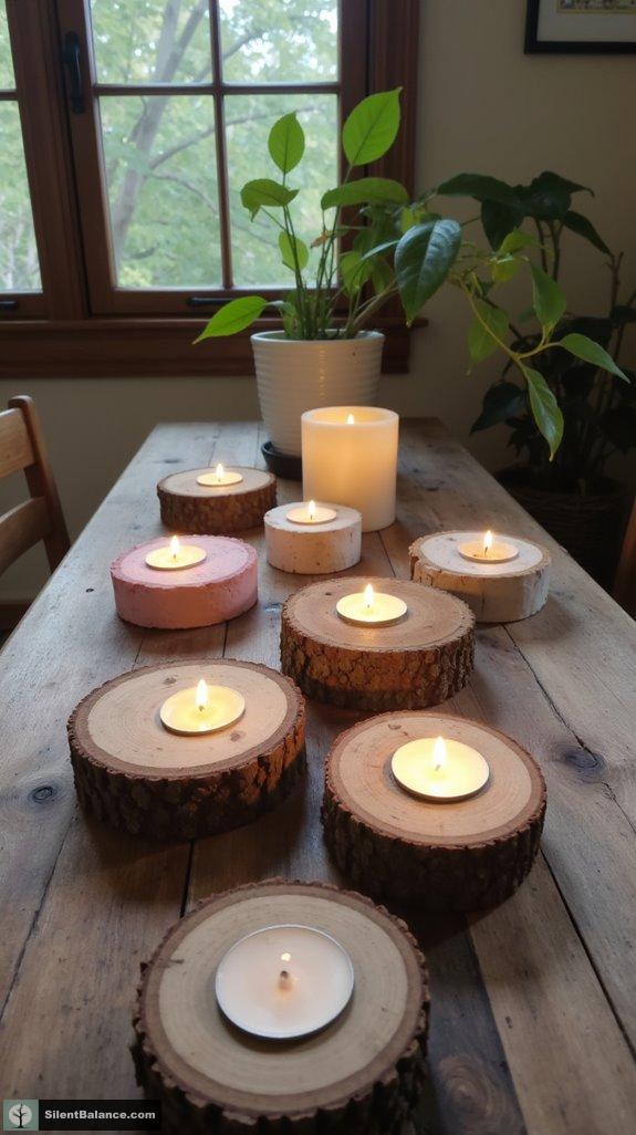 rustic wood slice candle holders