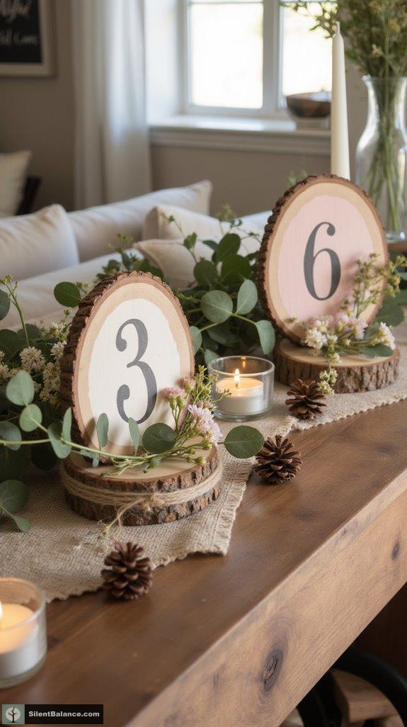 rustic wood slice holders