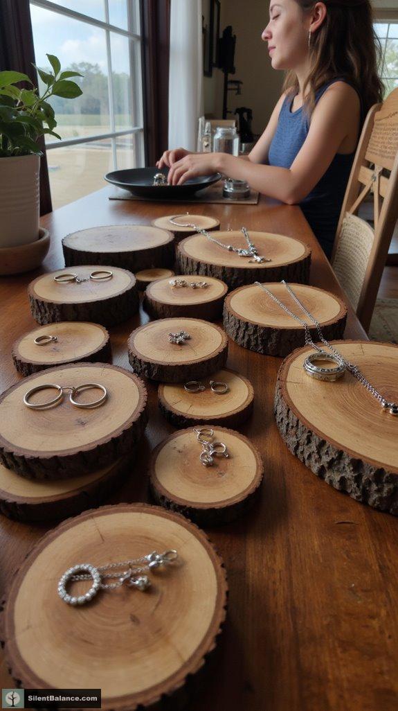 rustic wood slice jewelry holders