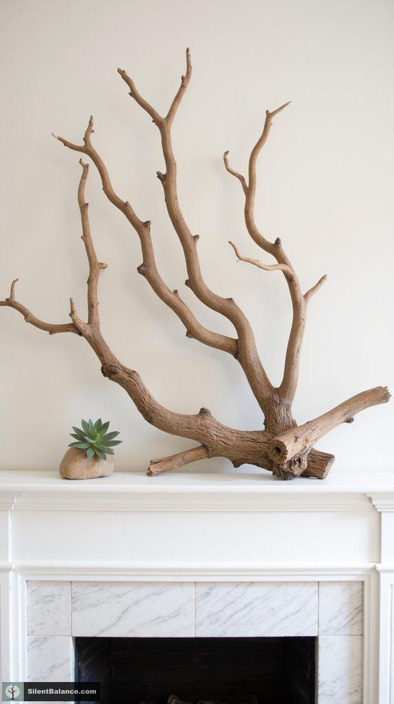 sculptural balance with driftwood