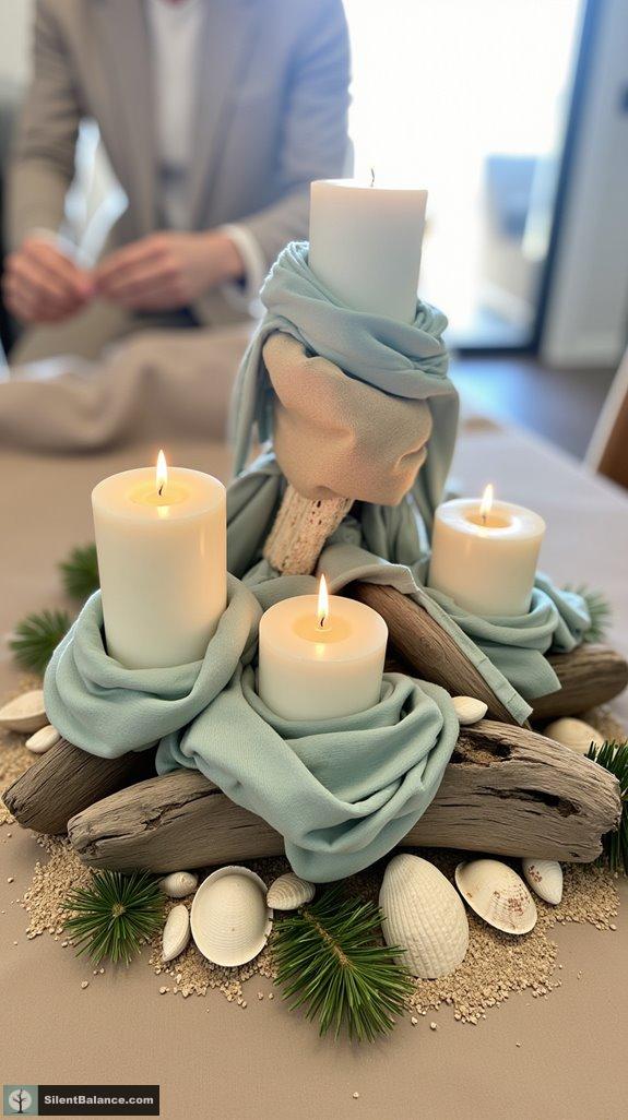 seaside inspired rustic candle arrangement