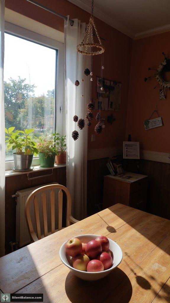 secure pinecones with yarn