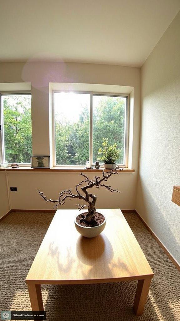 serene bonsai garden aesthetic